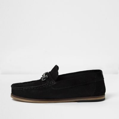 Boys black suede snaffle loafers